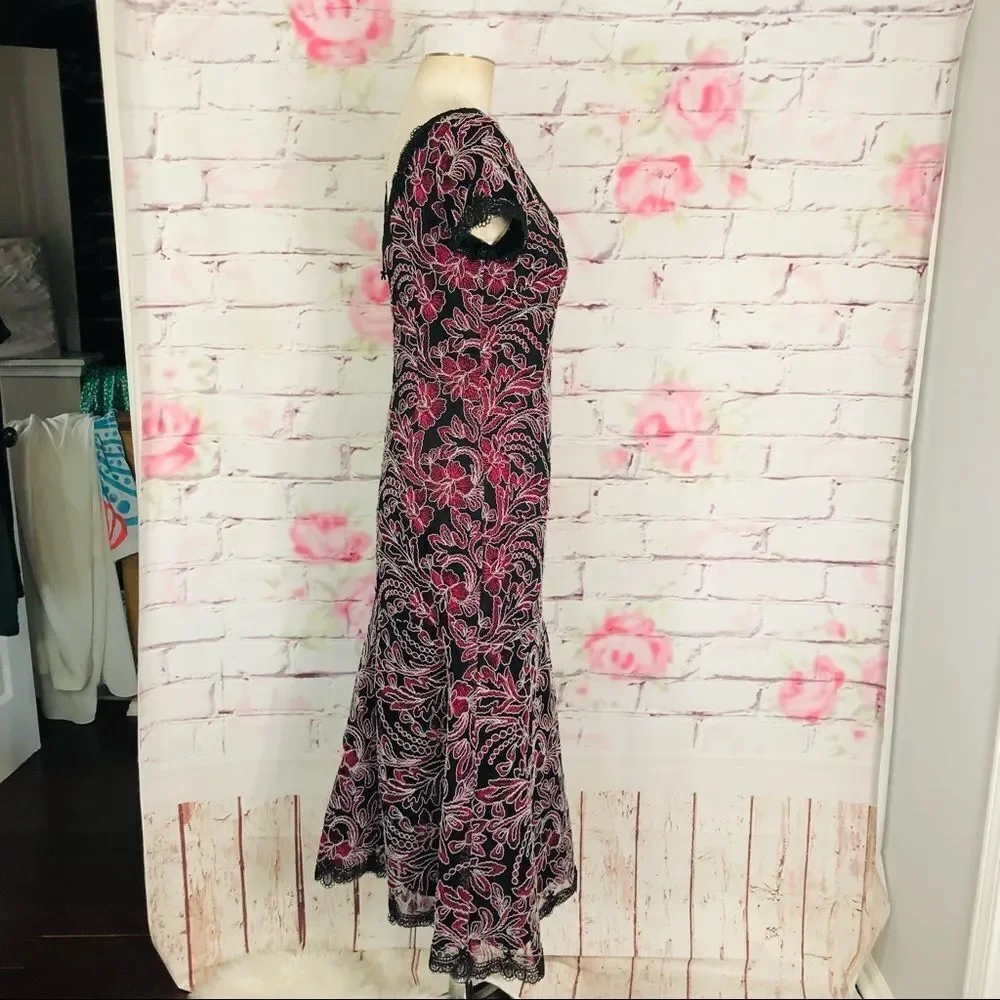 JS Collections Embroidered Mesh Gown Carbernet